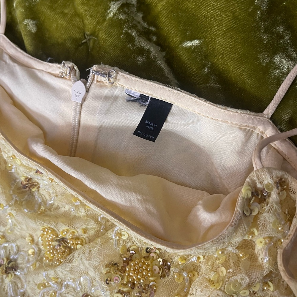 Topshop yellow sequin beaded embroidered sparkle strappy shift dress winx - Picture 12 of 14
